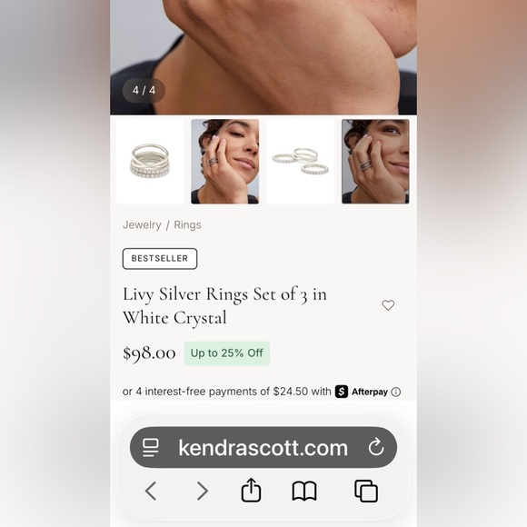 KENDRA SCOTT LIVY SILVER RINGS SET OF 3 IN WHITE CRYSTAL SIZE 6 - Picture 5 of 9